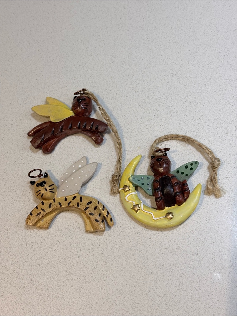 Kitty cat Animal Ornaments - Yellow, Brown & Green Set